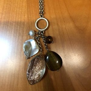 Gold tone glass beaded necklace- brushed gold look